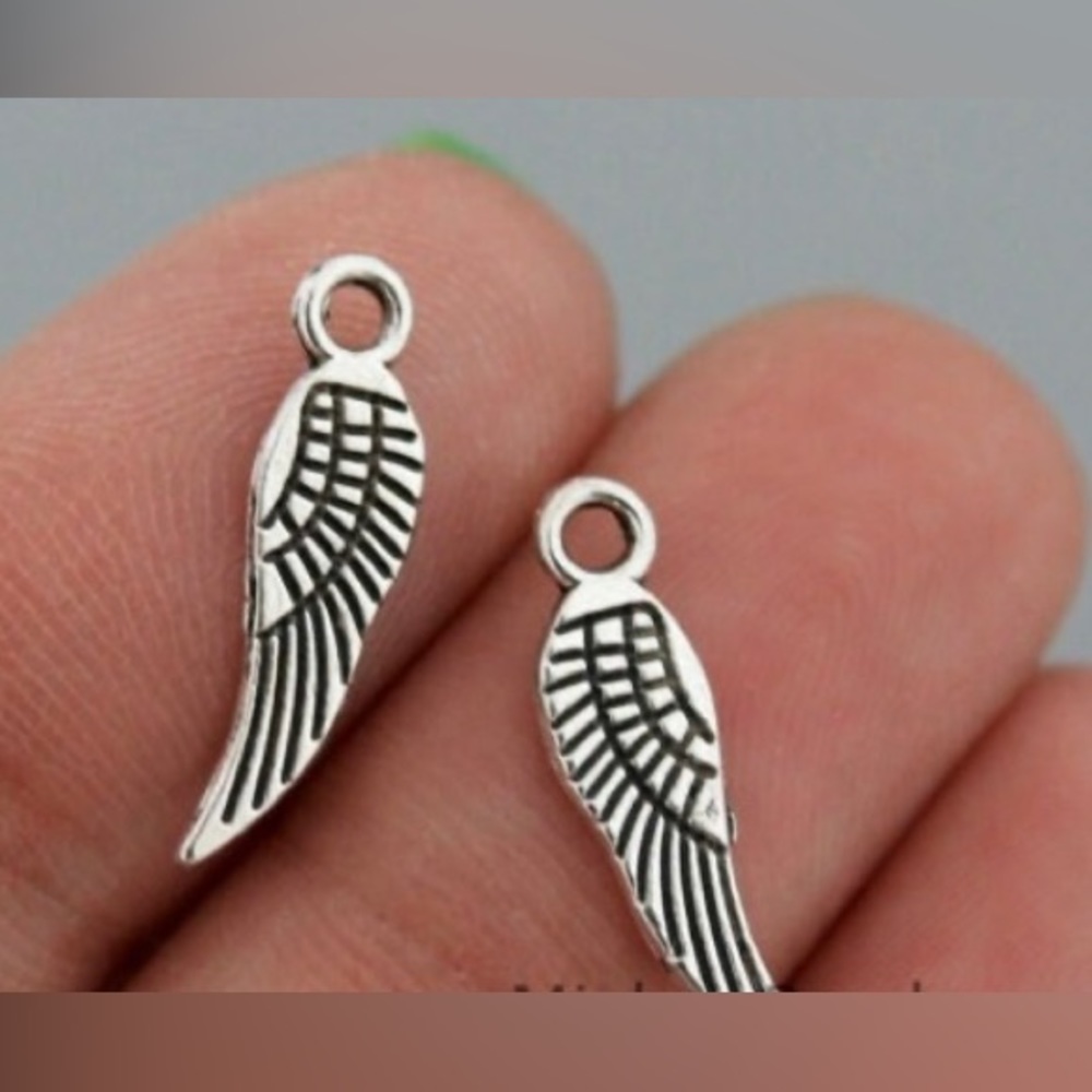 5 PCS Silver Angel Wings - Antiqued Silver Double sided Archangel Feather Wing